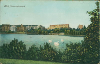 Historische Aufnahme: Blick über den Schreventeich zur Schillerstraße Ecke Herderstraße, um 1900